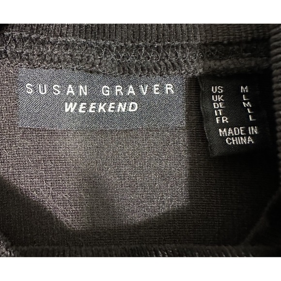 Susan Graver Weekend Top Womens Medium Black Mock Neck Knit Corduroy Tunic - Picture 6 of 7